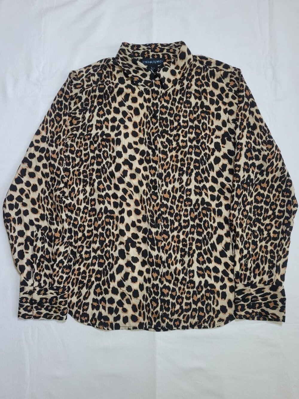 Cynthia Rowley Leopard Print Button Up Blouse Top Animal Print Large Mob Wife - Picture 2 of 11